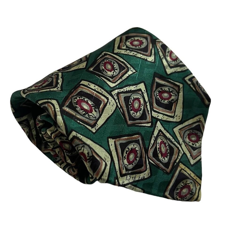 Robert Talbott Studio Green Black Square Oval Geometric Silk Tie